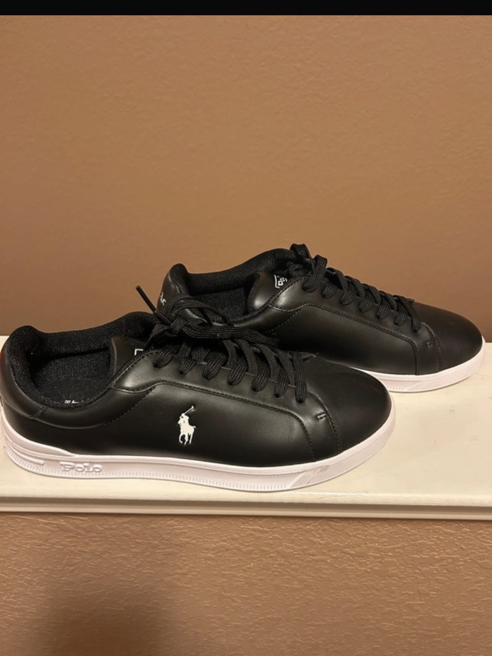 Men’s Polo by Ralph Lauren Black Leather Low-Top Sneakers